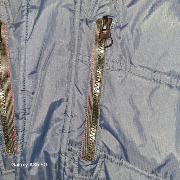 Down Filled Hawke & Co Mens Blue Puffer Jacket With Zipper & Button Closure Hood - Picture 5 of 14